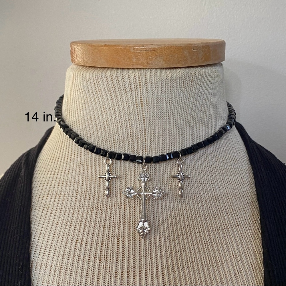 Elegant Black and Silver Cross Necklace